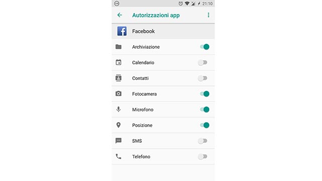 autorizzazioni facebook