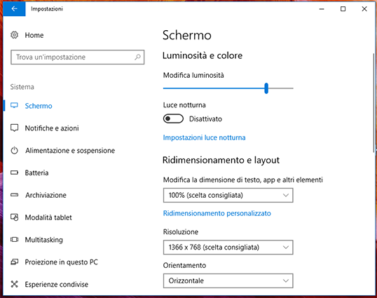 Come ridurre luminosità schermo con Windows 10