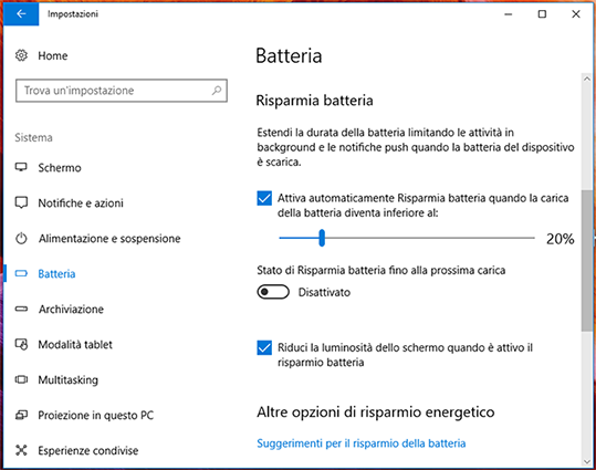 Come Attivare 'Risparmia batteria'