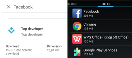 Memoria occupata dalle app su Android