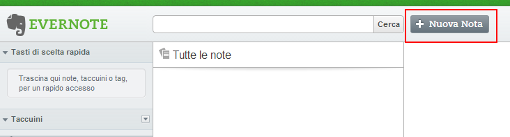 Inserire una nuova nota in Evernote