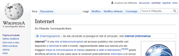 Per aggiornare una voce di Wikipedia cliccare su Modifica