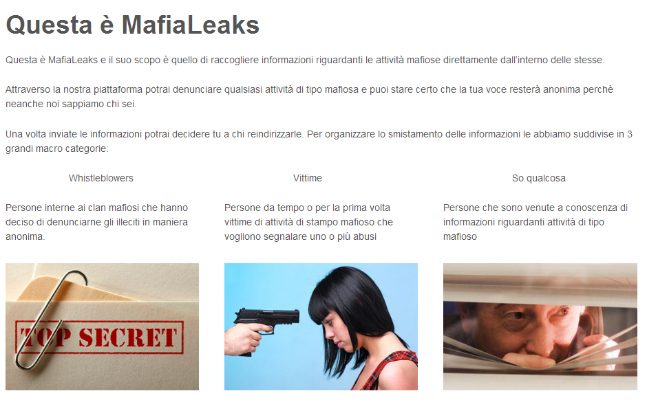 Homepage di MafiaLeaks