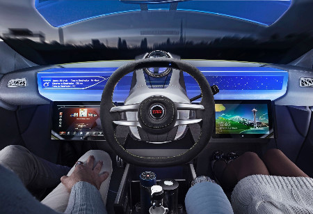 Rendering tridimensionale di automobile che si guida da sola