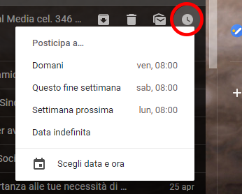 Il tasto Snooze di Gmail