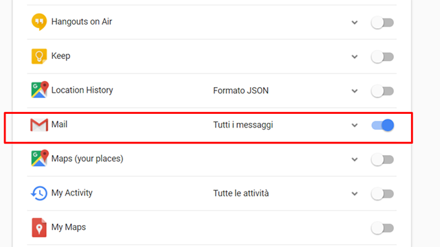 scarica i tuoi dati