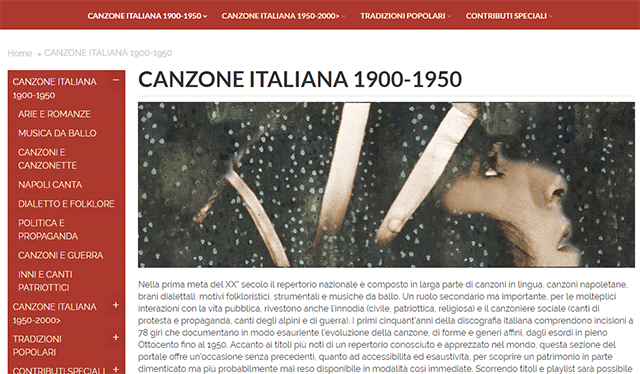 La sezione di Canzone Italiana dedicata alla prima metà del XX secolo
