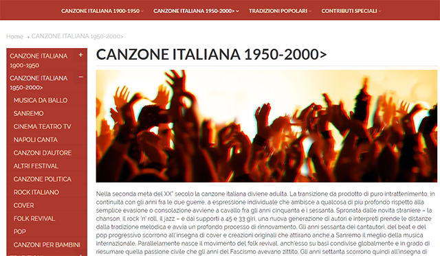 La sezione di Canzone Italiana dedicata alla seconda metà del XX secolo
