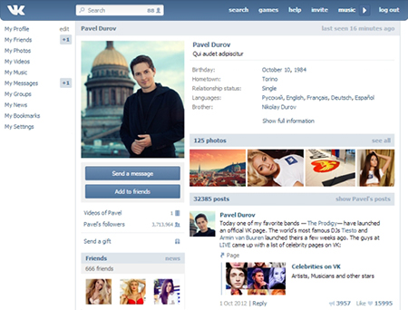 Profilo di Durov su VKontakte