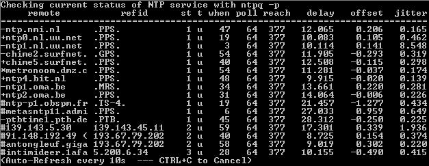 Console di funzionamento del Network Time Protocol