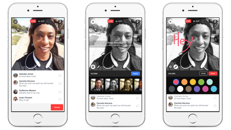 Facebook Live,
  interfaccia app