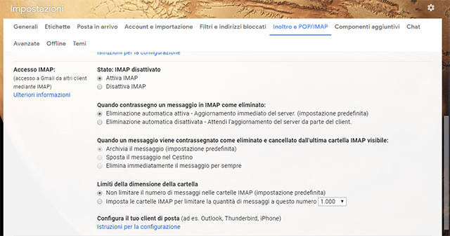 Attivare IMAP su Gmail