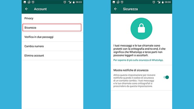 notifiche sicurezza whatsapp