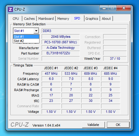 Schermata di CPU-Z
