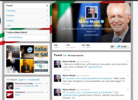 l'account Twitter di Mario Monti