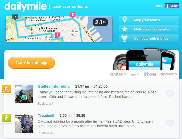 La homepage di dailymile