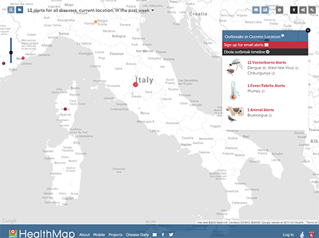 HealthMap, la situazione in Italia