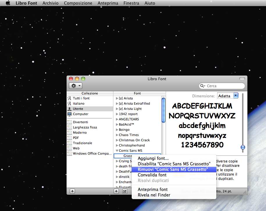Eliminare un font in MacOS