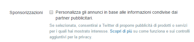 disattivare inserzioni pubblicitarie twitter