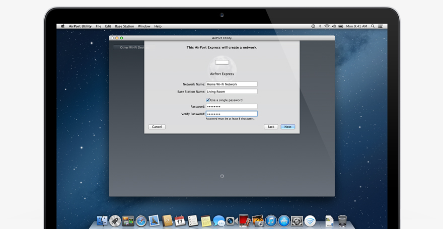 Interfaccia di configurazione Airport per MacBook
