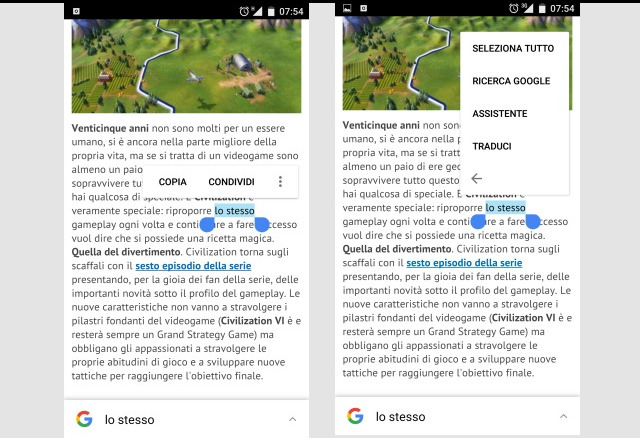 copia, condividi e seleziona tutto android