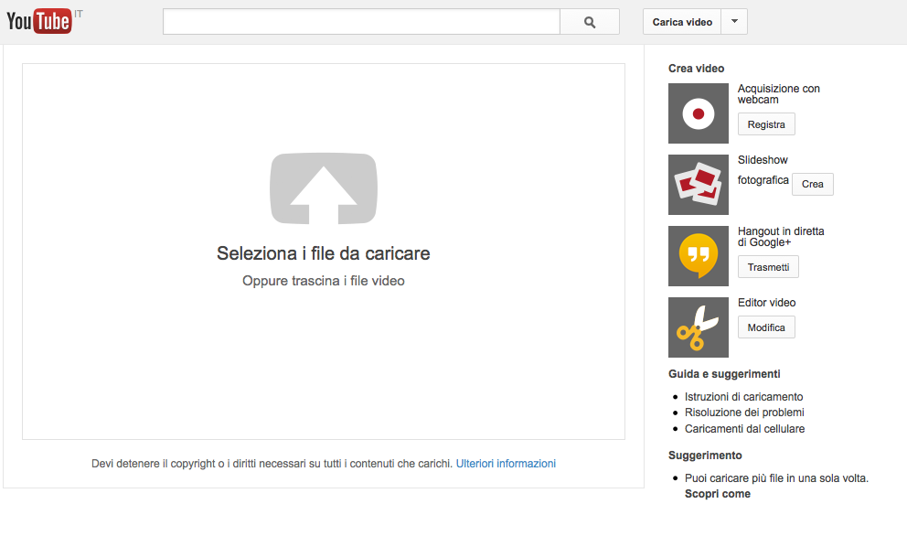 Finestra di caricamento di YouTube