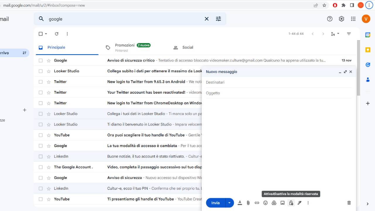 modalità riservata Gmail