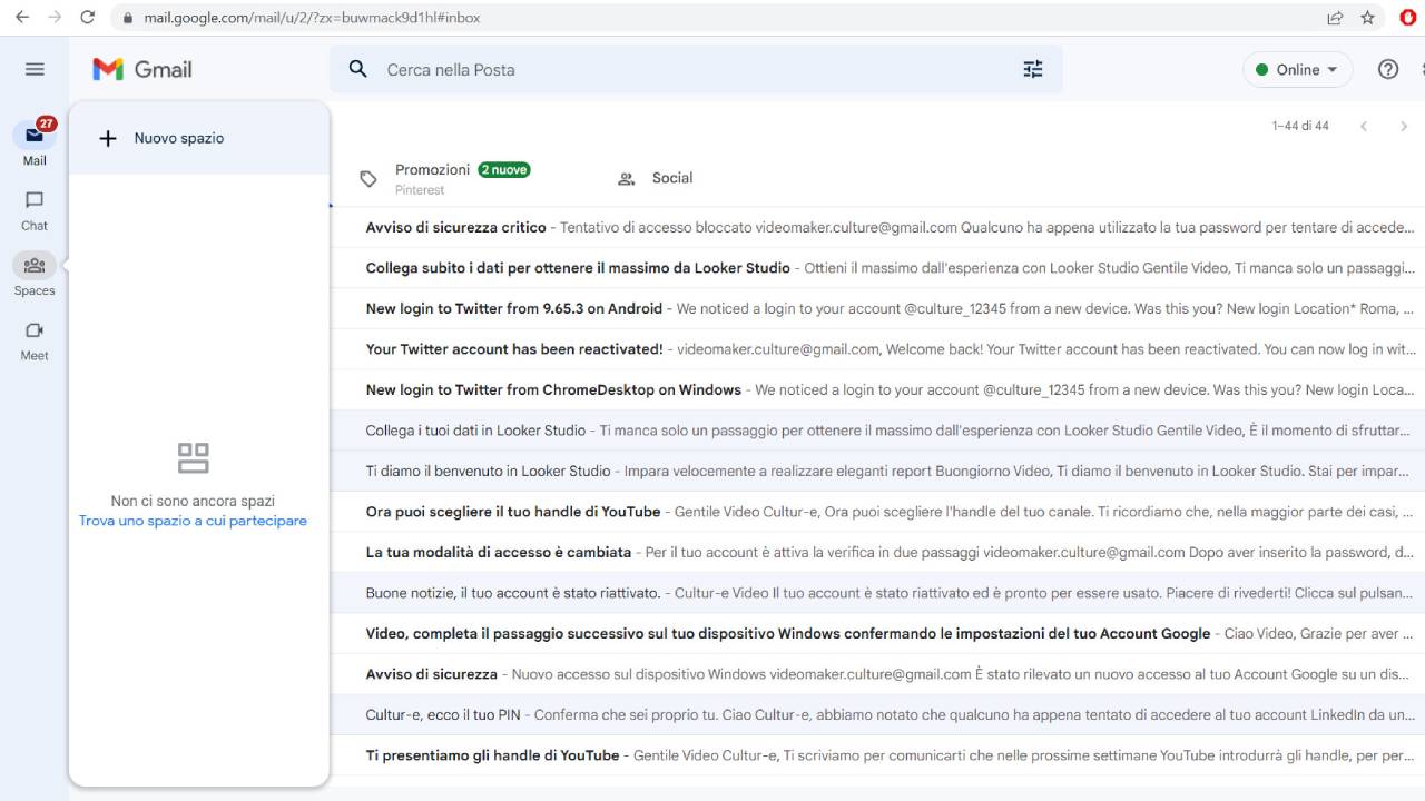 Spaces, Chat e Meet su Gmail