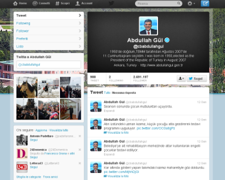 l'account Twitter del presidente turco