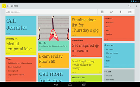 Interfaccia mobile di Google Keep