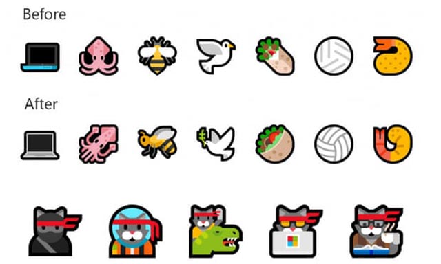Alcuni dei nuovi emoji presenti in Windows 10