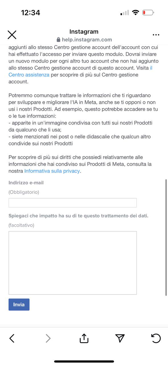 modulo opposizione trattamento dati Meta AI