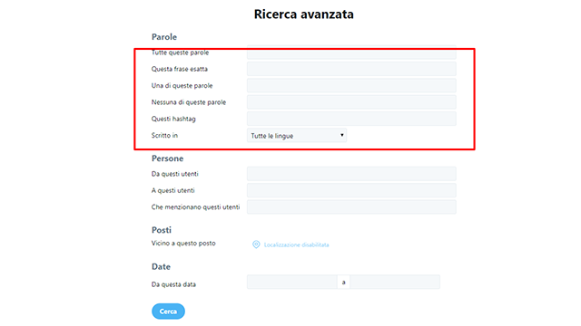 ricerca avanzata per parole