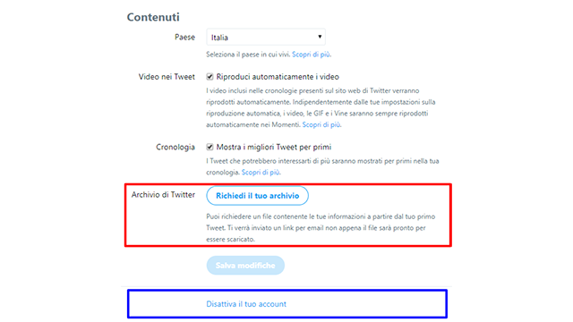 eliminare account twitter