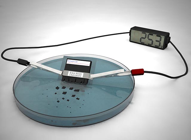 La batteria dell'Università dell'Iowa che si scioglie in acqua