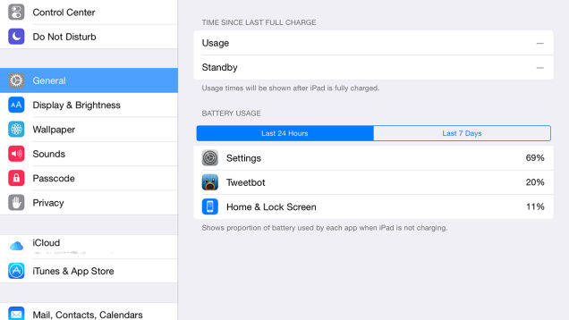 Impostazioni della batteria in iOS 8.1