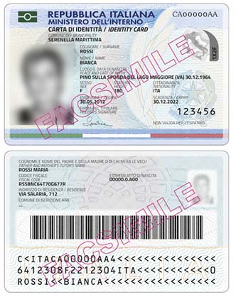 Carta identità elettronica fronte e retro